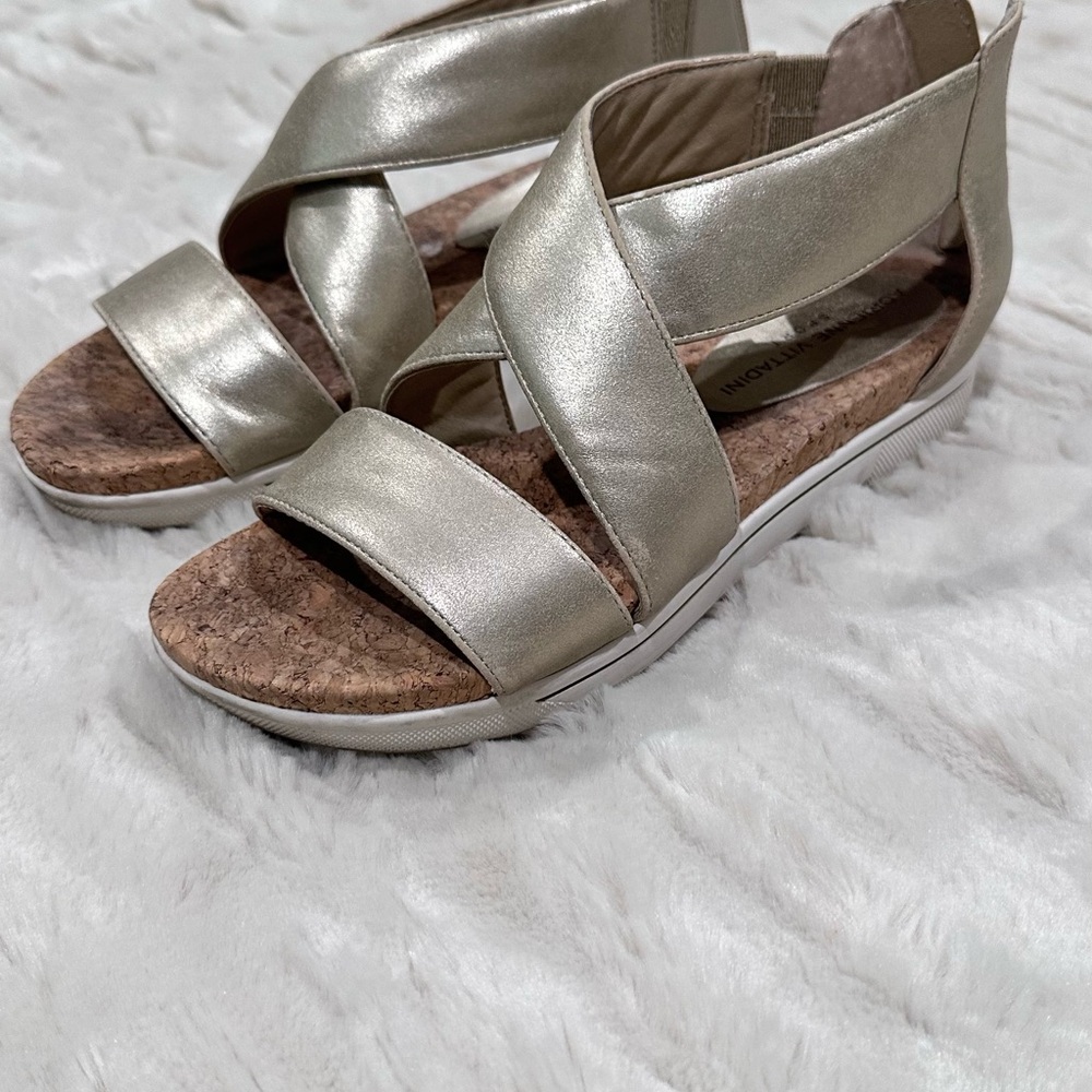 Adrienne Vittadini Gold Sandals with Crossover Straps